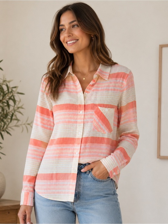 fresh produce Tops - Fresh produce button down Shirt Medium Coral 100% Rayon Coastal Casual